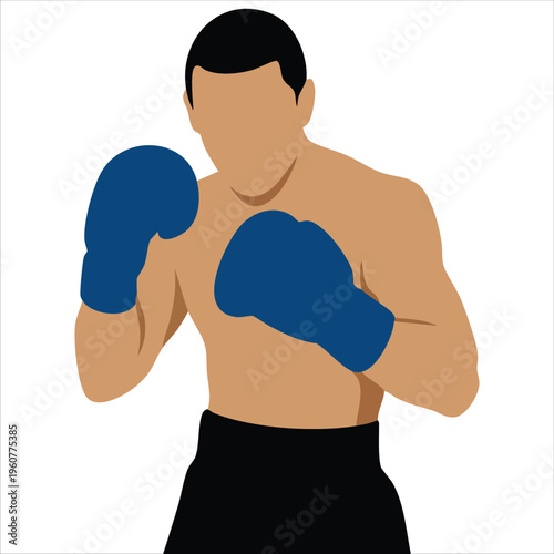 Flat Vector Of A Muscular Male Boxer In Various Fighting And Punching Poses Isolated Vector Illustration On White Background