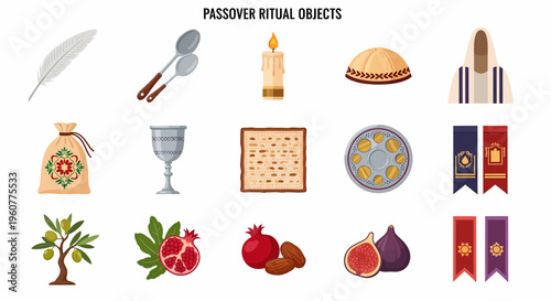 Passover ritual objects on table.