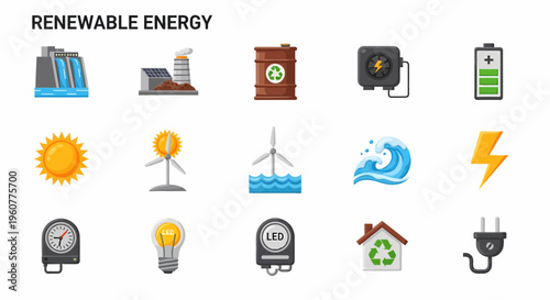 Renewable Energy Icons and Symbols.