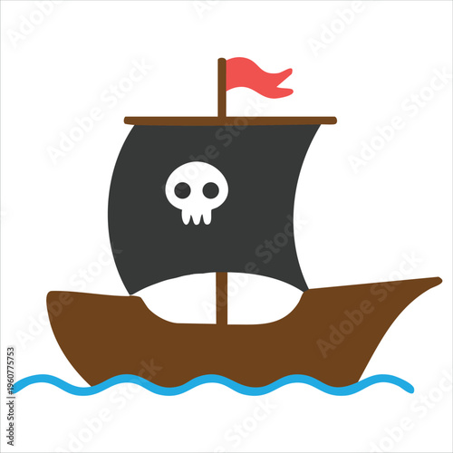 Classic Pirate Vessel With Jolly Roger Flag For Nautical Themes Isolated Vector Illustration On White Background