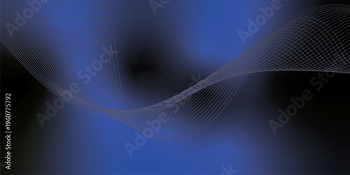 Radiant navy and black gradient waves emerging smoothly from a deep shadowy base over a textured grain background with delicate glowing accents, modern creative banner design