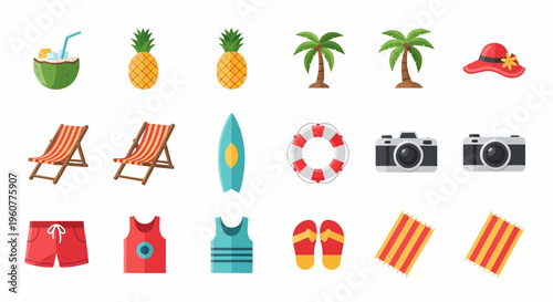 Summer vacation icons and objects.
