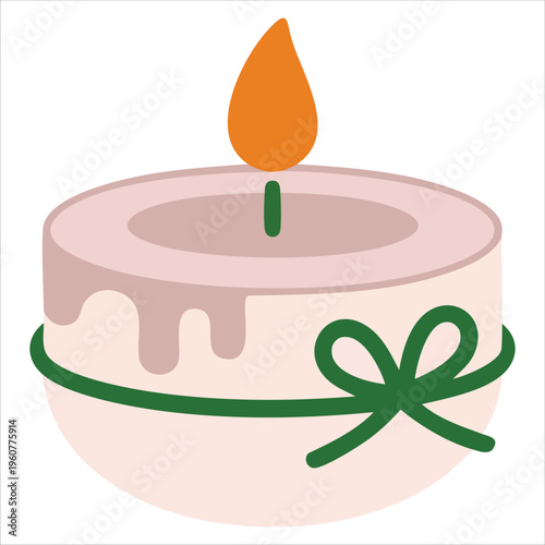 Pink Round Candle With A Bow And Dripping Wax For Spa And Relaxation Isolated Vector Illustration On White Background