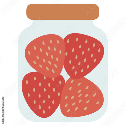 Preserved Berry Spread In A Glass Container With Fruit Isolated Vector Illustration On White Background