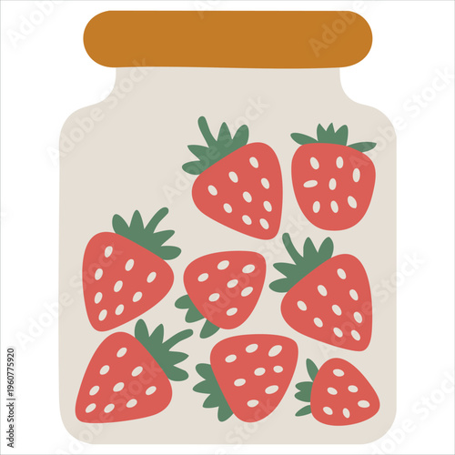 Hand Drawn Strawberry Jam Jar In Vector Illustration Flat Style Isolated Vector Illustration On White Background