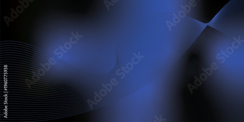 Radiant navy and black gradient waves emerging smoothly from a deep shadowy base over a textured grain background with delicate glowing accents, modern creative banner design