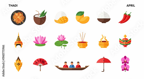 Traditional Thai Food and Culture Icons.