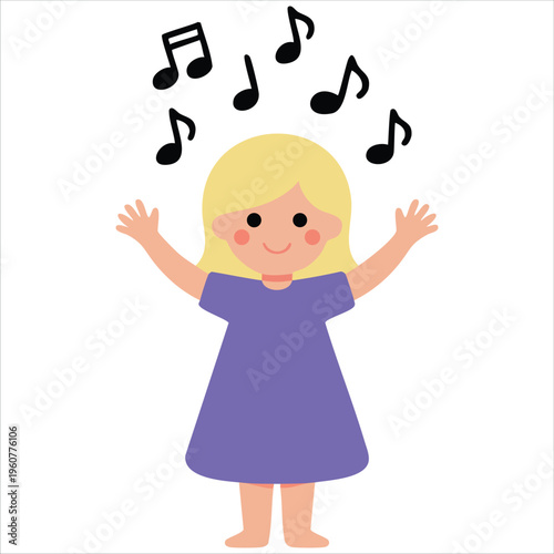 Girl Singing And Music Notes Vector Illustration For Performance Isolated Vector Illustration On White Background