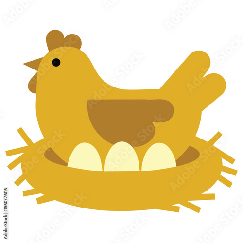 Poultry Character With Egg For Rural And Livestock Themes Isolated Vector Illustration On White Background