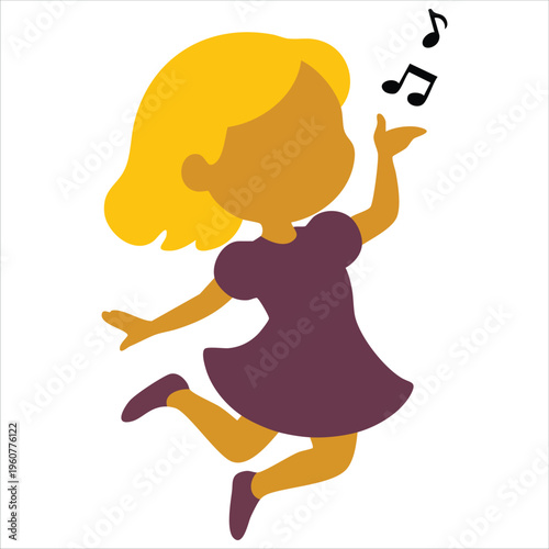 Female Vocalist With Melody Symbols For Artistic Concepts Isolated Vector Illustration On White Background