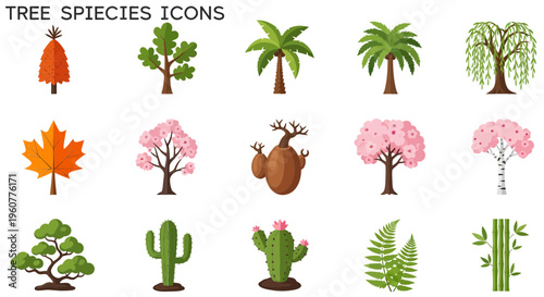 Various tree species icons collection.