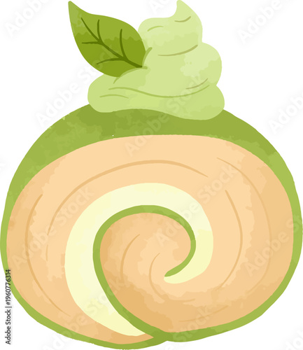 Matcha Swiss Roll Cake Watercolor