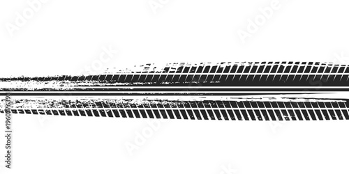 Grunge tire track, wheel braking marks. Truck, car or motorcycle tread pattern silhouette. Auto race, motorsport, speed racing design element.