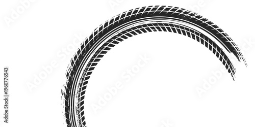 Grunge tire track, wheel braking marks. Truck, car or motorcycle tread pattern silhouette. Auto race, motorsport, speed racing design element.