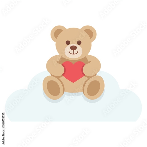 Illustration Of Cute Valentine Teddy Bear With Red Heart Balloon Isolated Vector Illustration On White Background