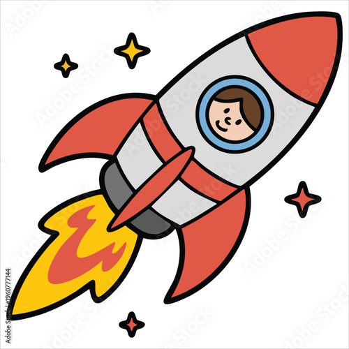 Powerful Red Rocket Ship Ready for Launch isolated vector illustration on white background
