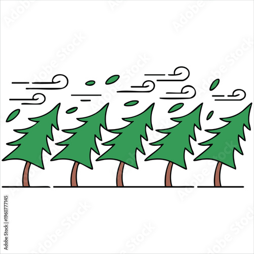 Windy Weather Condition with Strong Gusts and Blowing Leaves isolated vector illustration on white background