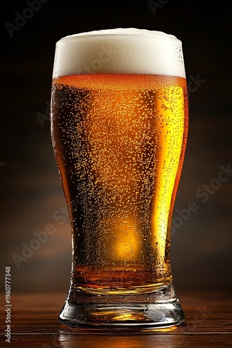 Refreshing Lager Beer Served in a Transparent Glass with Bubbles and Golden Ambler Style Appearance