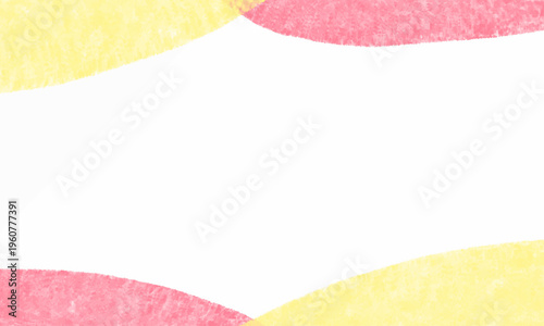 ピンクとイエローの手描きウェーブが明るい春色背景フレーム