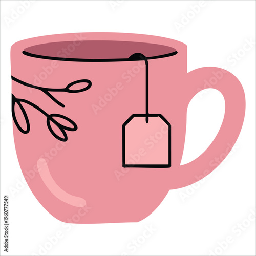 Artistic Doodle of a Pink Teacup with Steam in a Playful Cartoon Aesthetic