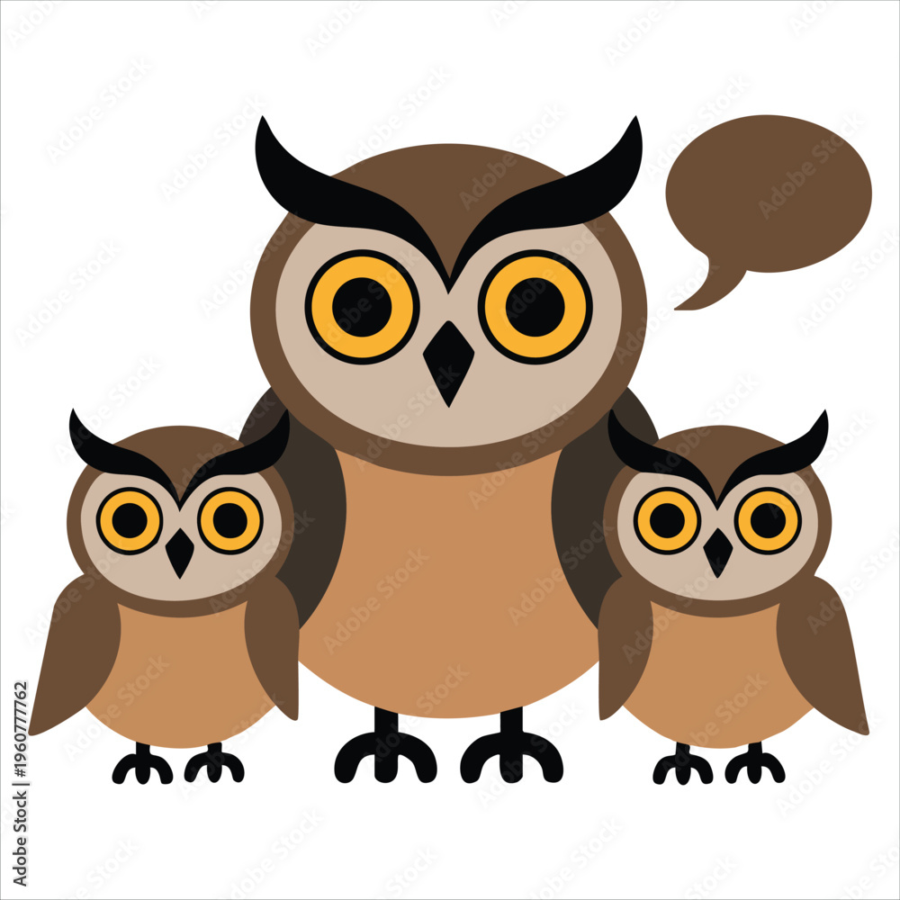 Fototapeta premium Baby Owlet Listening Attentively to Its Mother Owl in a Heartwarming Scene