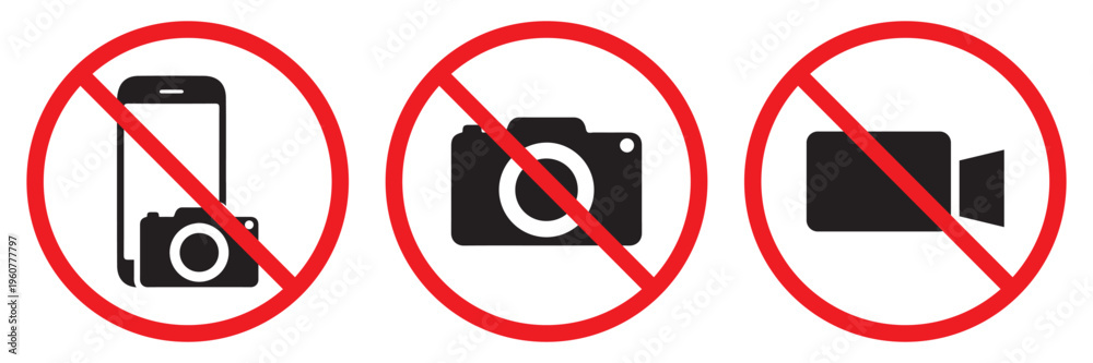 Ταπετσαρία No Photography and Video Recording Icon Set – Prohibition Symbols, Camera
 and V