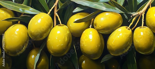 Close-Up of Glossy Olive Branch with Fruit and Leaves, Captured in Beautiful 4K HDR Lighting