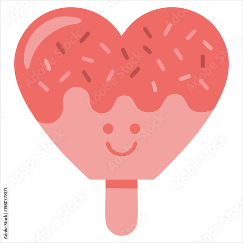 Cute Character of a Strawberry Ice Cream Bar with Chocolate Coating and Sprinkles