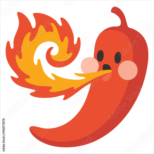 Fierce Red Chili Character Exhaling Flames with a Menacing Open Mouth