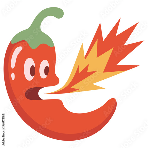 Angry Hot Pepper Blazing with Fire and Displaying Sharp Fangs