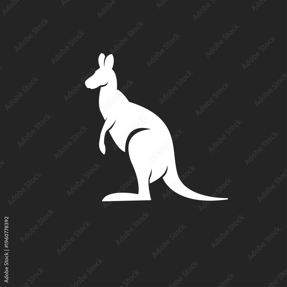 Fototapeta premium White Kangaroo Silhouette Vector Icon on Dark Background