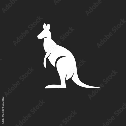 White Kangaroo Silhouette Vector Icon on Dark Background