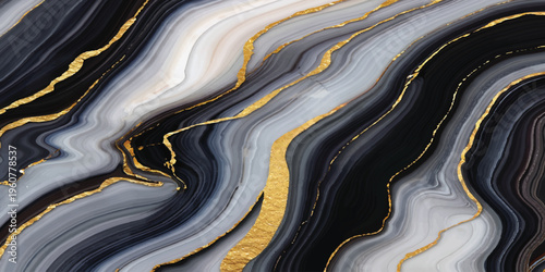 Abstract blue background texture with a flowing liquid water pattern, wavy gold curves, and a brown metal surface design for an artistic wallpaper backdrop