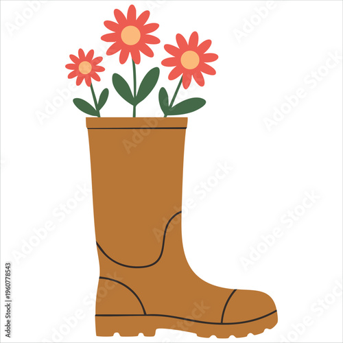Colorful Boots Decorated with Flowers on a Blue Background isolated vector illustration on white background