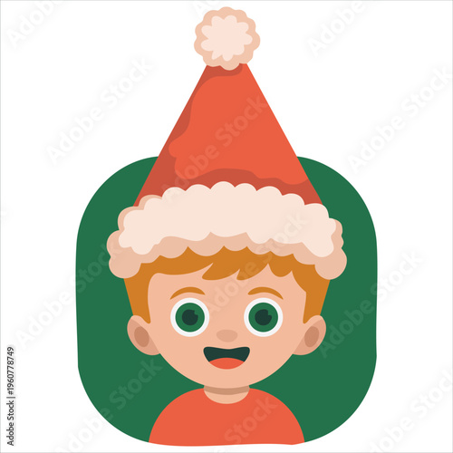 Child Wearing Red Outfit and Hat on a Soft Light Green Backdrop isolated vector illustration on white background