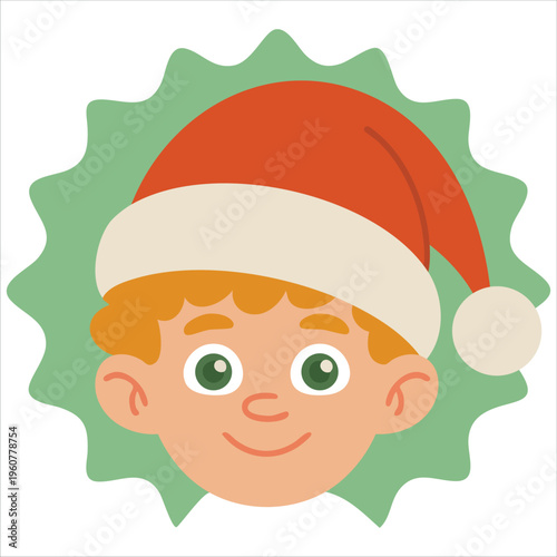 Young Boy in Red Clothing and Hat Posing on a Pale Green Background isolated vector illustration on white background