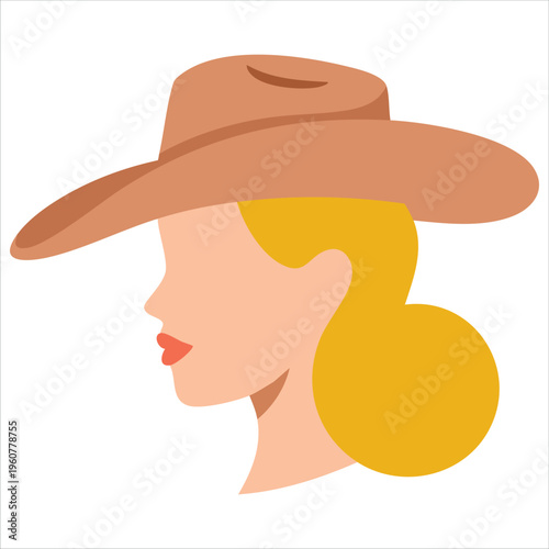Elegant Cowgirl Woman Wearing a Classic Cowboy Hat Vector Illustration