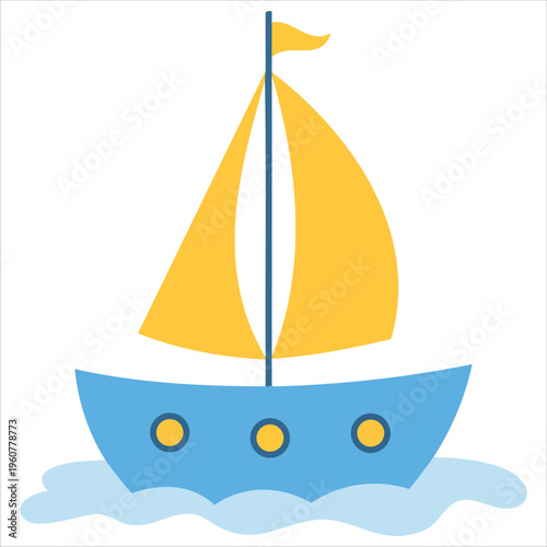 Boat Floating Peacefully on the Calm Sea Water isolated vector illustration on white background