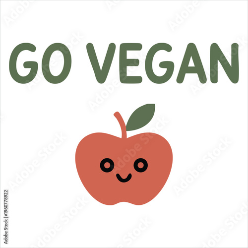 Go Vegan Poster Featuring Two Flirting Apple Characters Vector Illustration