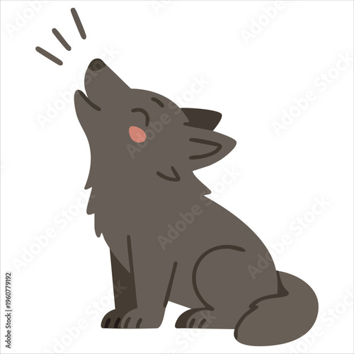 Charming Cartoon Wolf Howling in Flat Design Isolated on White