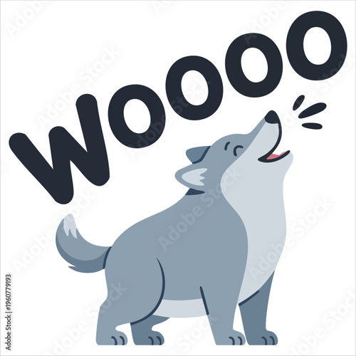 Cute Cartoon Howling Wolf in Flat Style Isolated on White Background