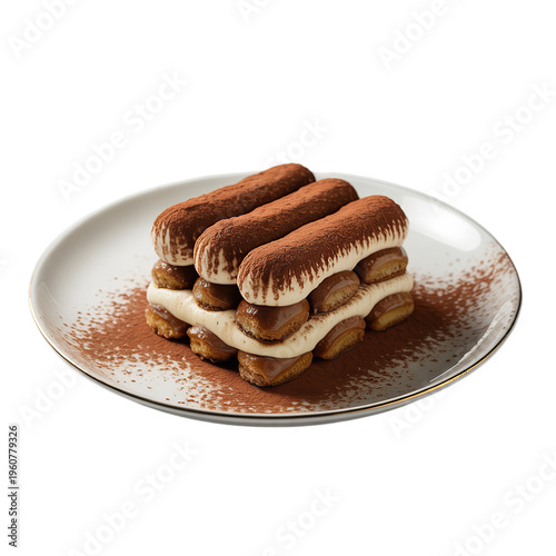 Tiramisu On White Plate isolated on white background