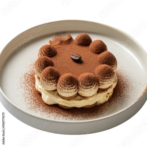 Tiramisu On White Plate isolated on white background