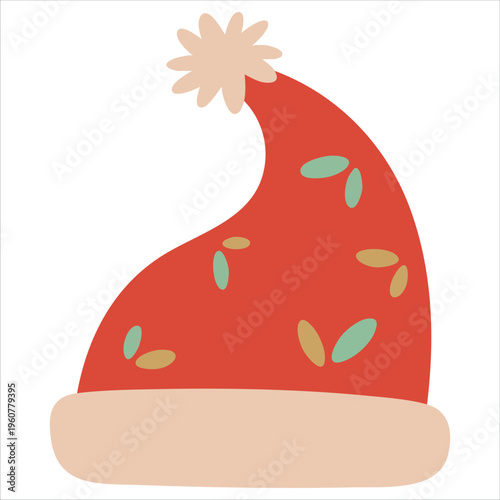 Flat Style Santa Hat Icon for Christmas Festive Designs isolated vector illustration on white background