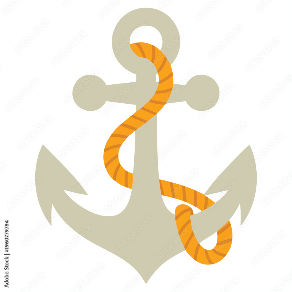 Naklejka premium Anchor with Rope on a White Background isolated vector illustration on white background