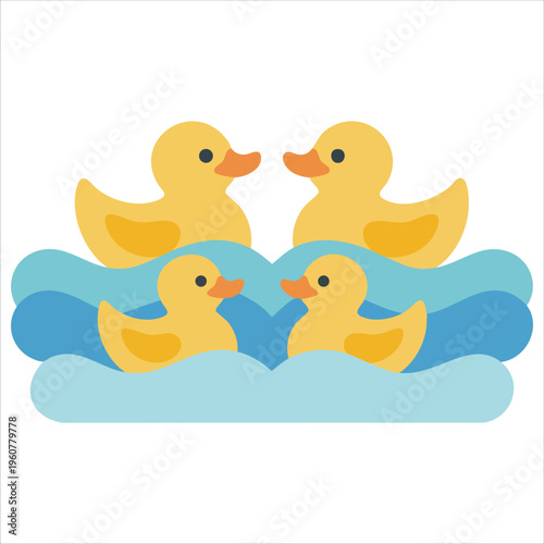 National Rubber Duck Day Holiday with Yellow Ducklings Having Water Race in Paper Art Style