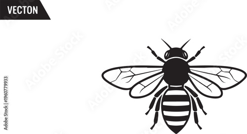 Black bee icon, insect illustration, vector graphic, striped bug symbol