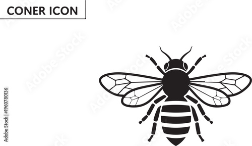 Black bee icon, insect symbol, striped bug, vector illustration