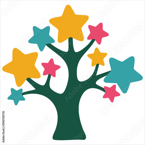 Icon Tree of Stars Related to Stars Symbol in Color Mate Style Simple Design isolated vector illustration on white background