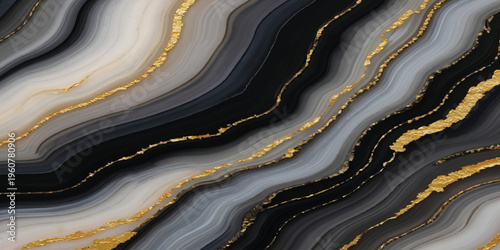 Artistic fabric background featuring a wavy blue and gold liquid swirl pattern with a flowing cloth texture and brown watercolor paint design